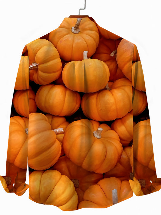 Pumpkin Print Men's Pocket Long Sleeve Shirts