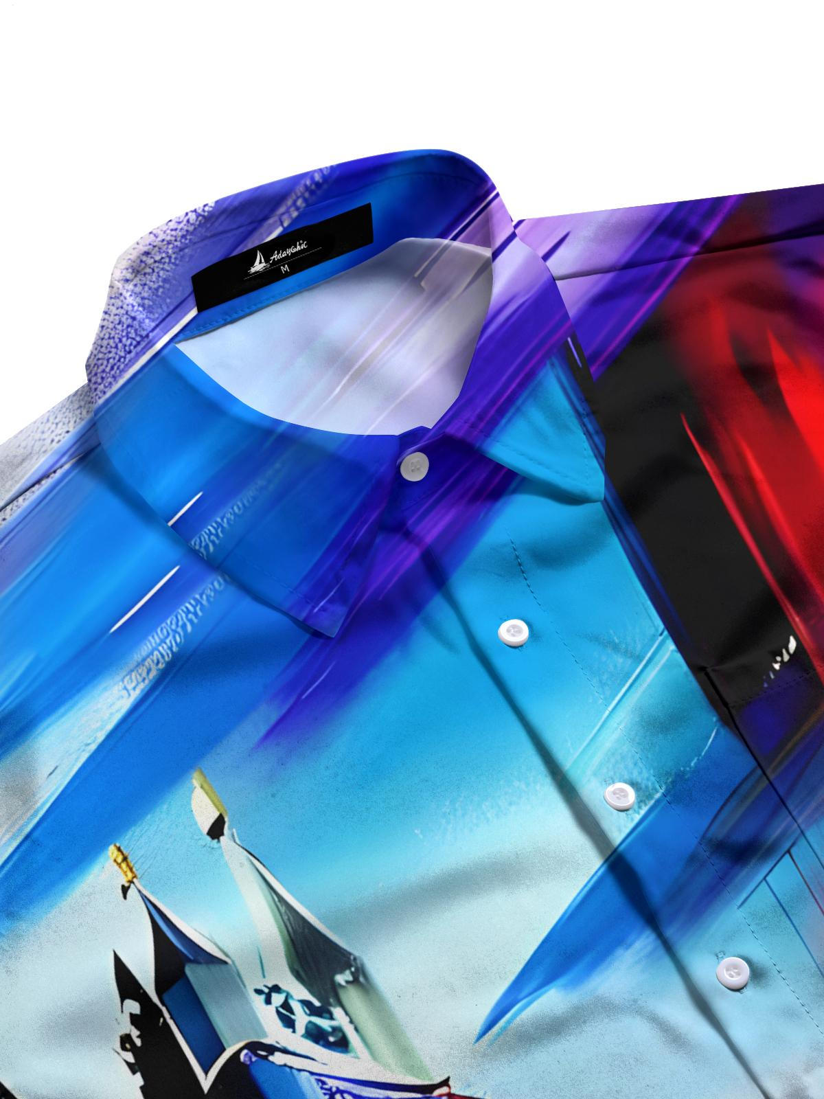 London Painting Art Print Men's Pocket Short Sleeve Shirts