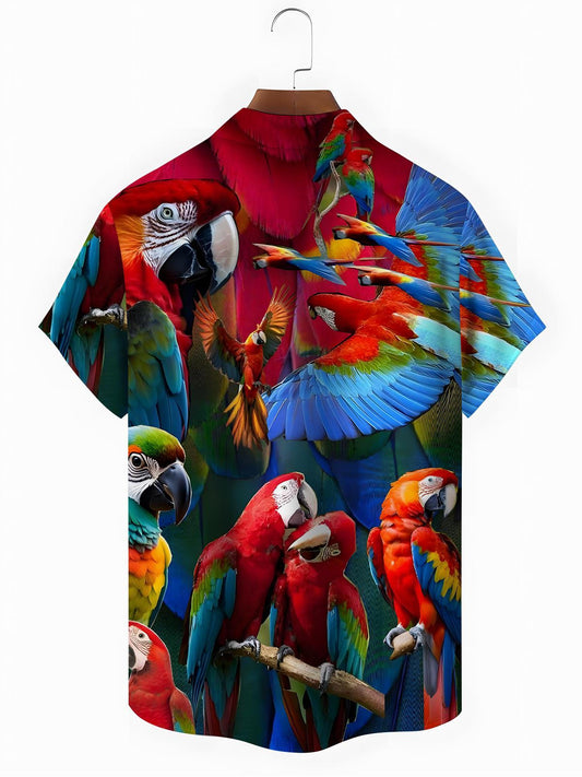 Parrot Print Men's Pocket Short Sleeve Shirts