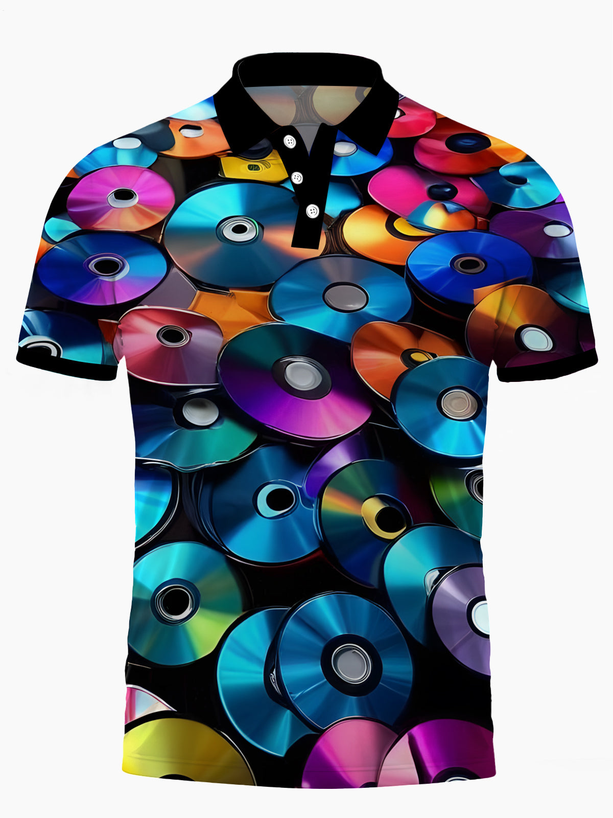 CD Print Men's Short Sleeve Button Polo Shirt