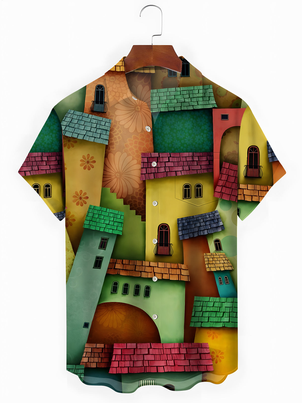 House Art Print Men's Pocket Short Sleeve Shirts