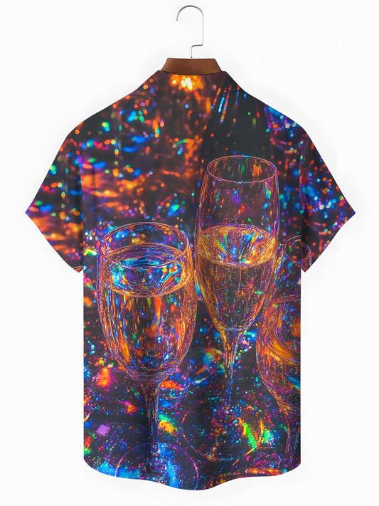 Cup Print Men's Pocket Short Sleeve Shirts