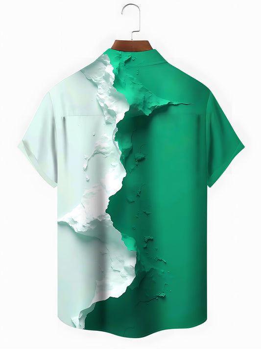 Color Block Print Men's Pocket Short Sleeve Shirts