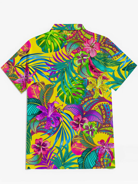 Floral Leaf Print Men's Pocket Short Sleeve Shirts