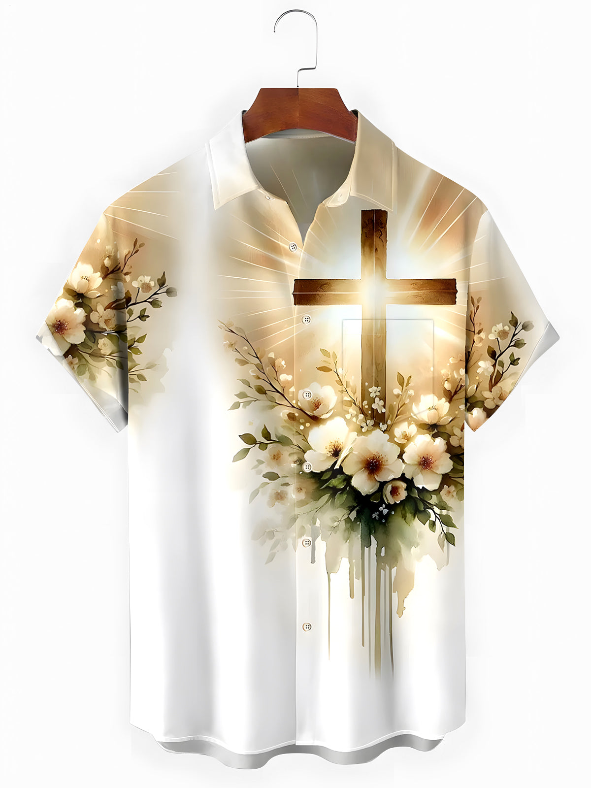 Religion Floral Men's Pocket Short Sleeve Shirts