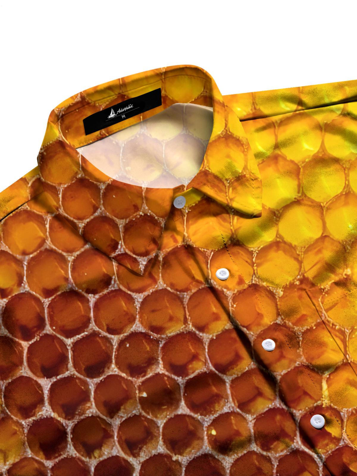 Honeycomb Print Men's Pocket Short Sleeve Shirts
