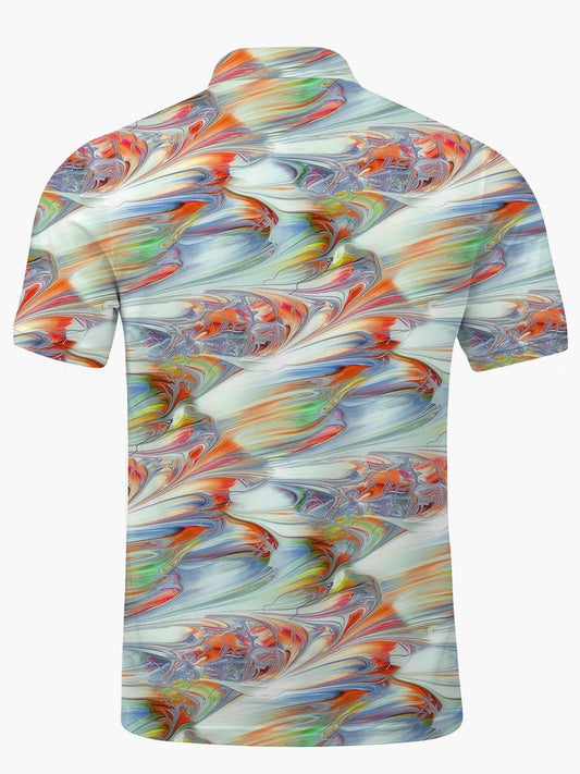 Gradient Print Men's Short Sleeve Button Polo Shirt