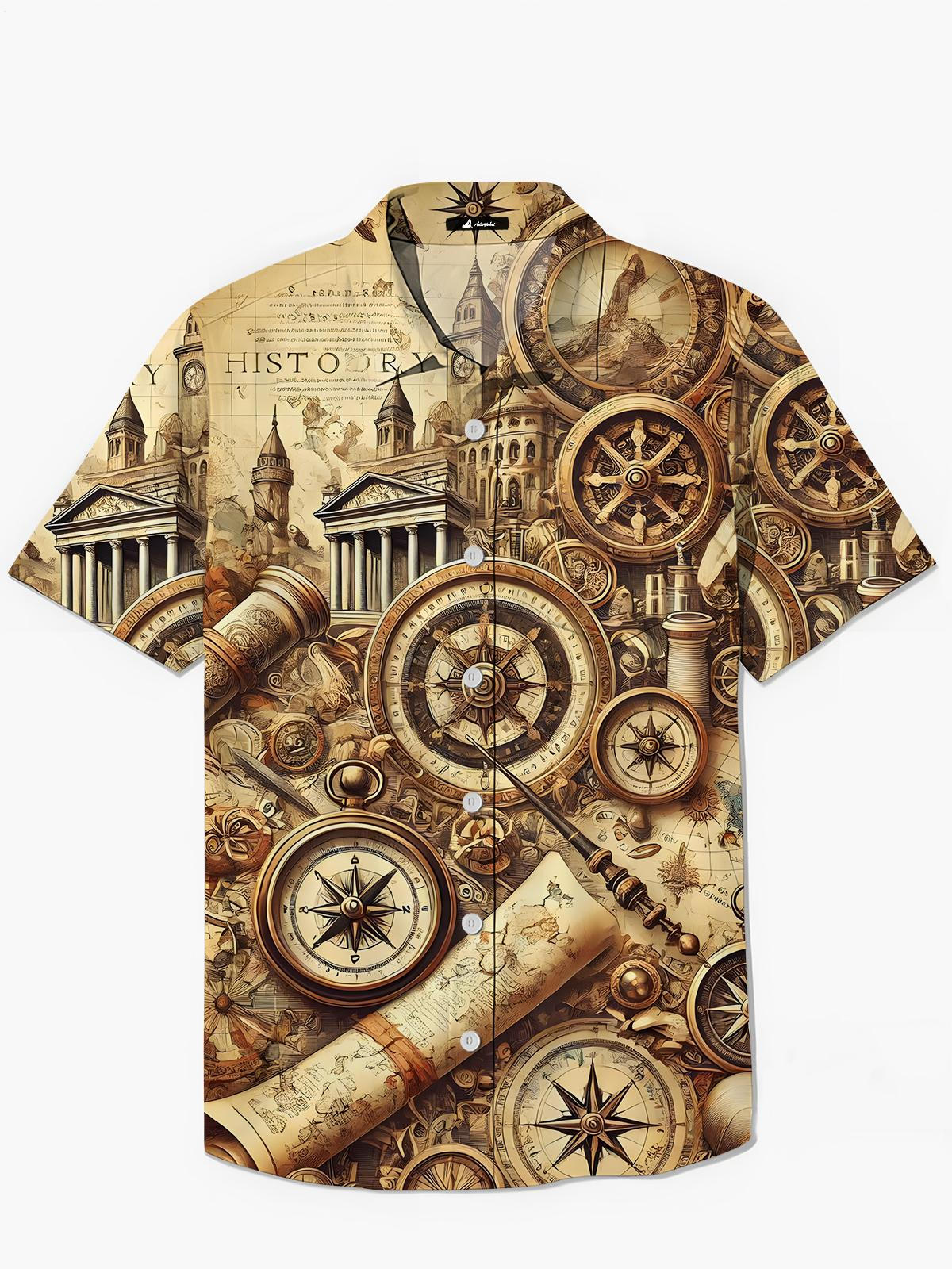 Vintage Print Men's Pocket Short Sleeve Shirts