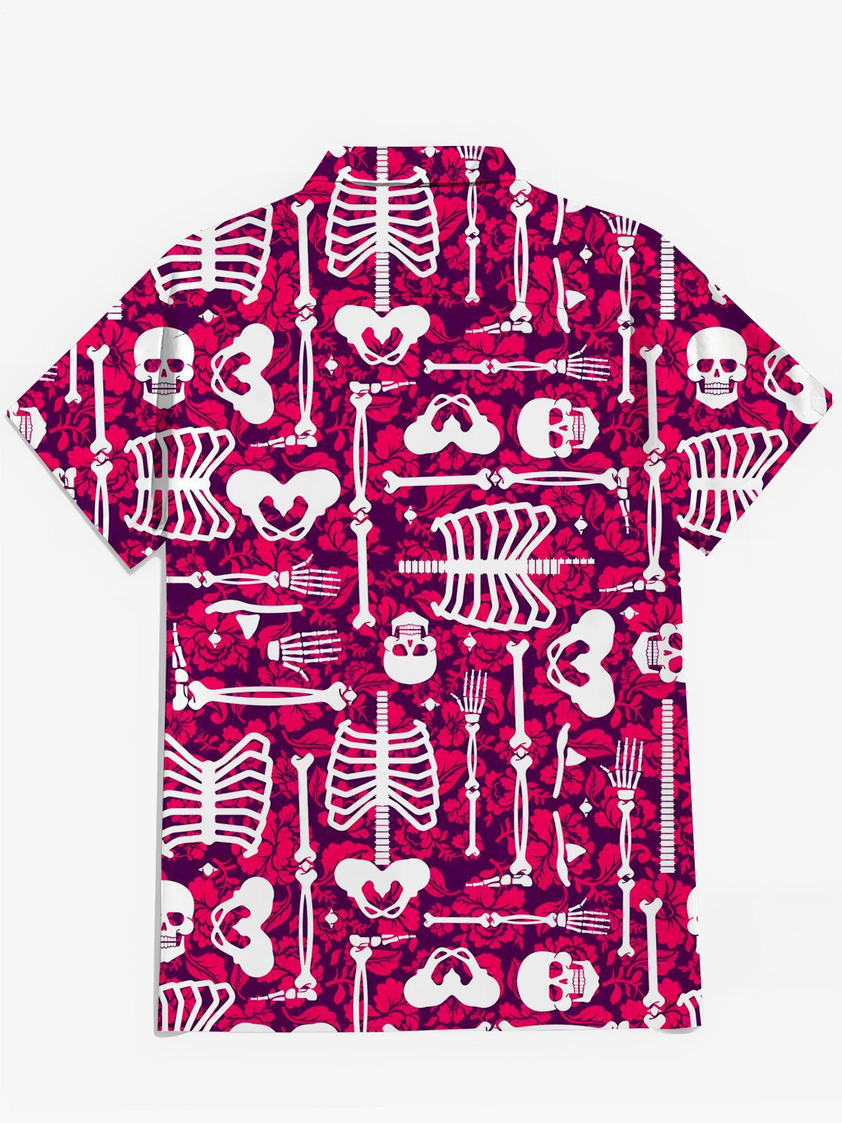 Skull Floral Men's Pocket Short Sleeve Shirts