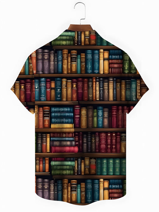 Book Print Men's Pocket Short Sleeve Shirts