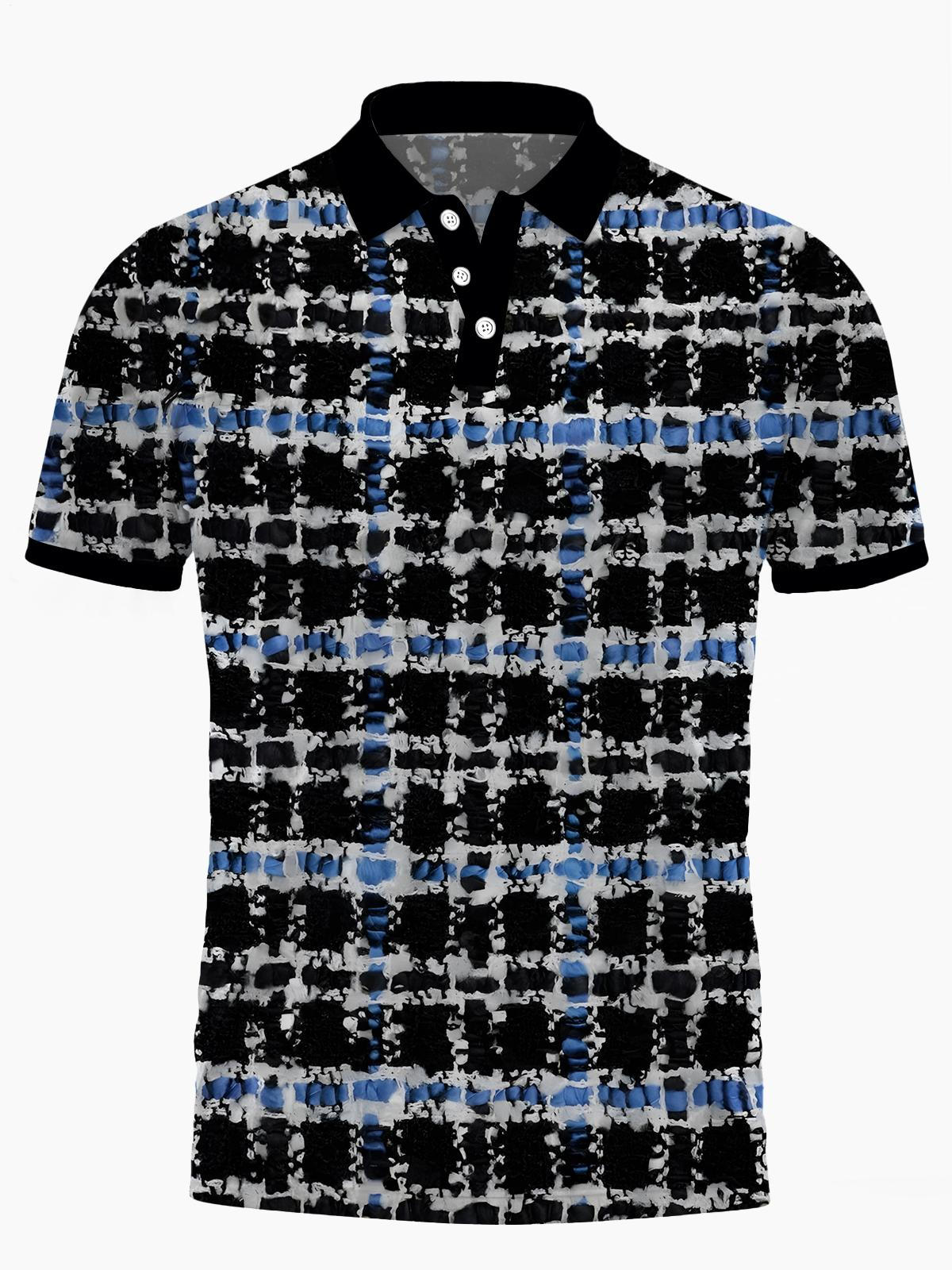 Geometric Print Men's Short Sleeve Button Polo Shirt