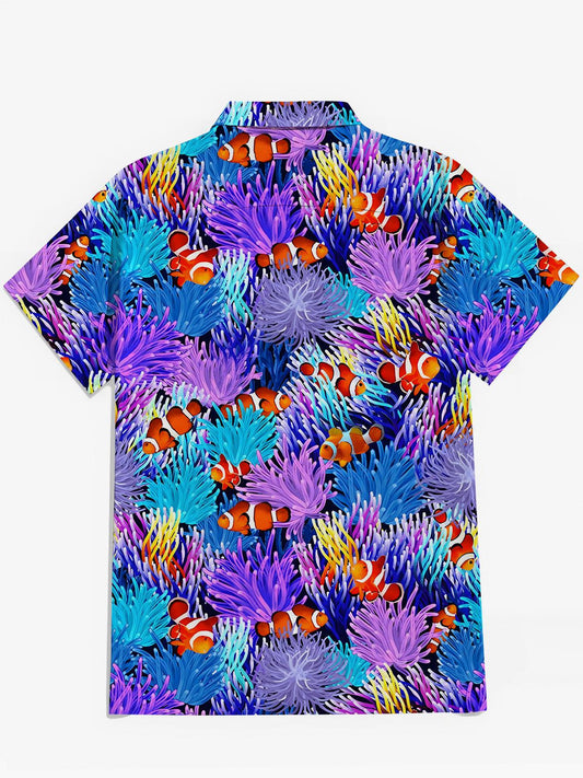 Ocean Fish Print Men's Pocket Short Sleeve Shirts