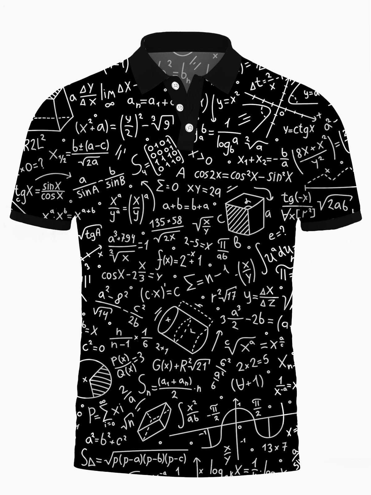 Mathematical Formula Print Men's Short Sleeve Button Polo Shirt