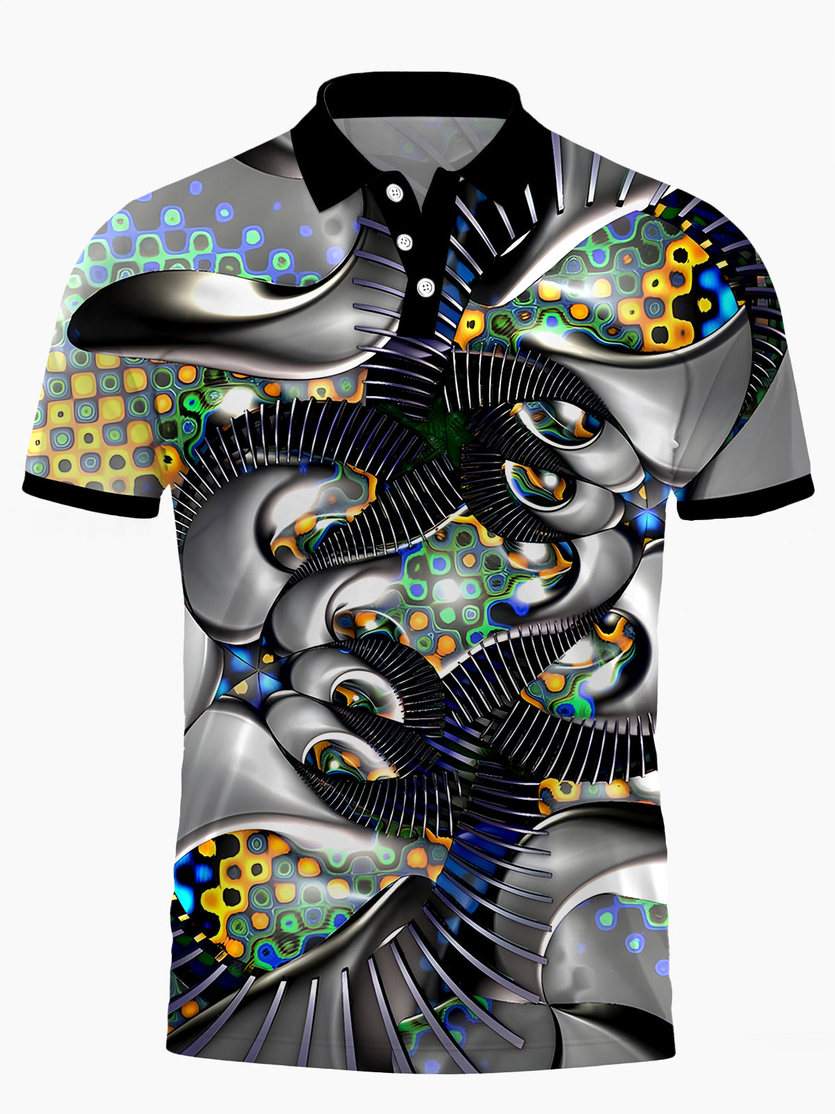 Abstract Men's Short Sleeve Button Polo Shirt