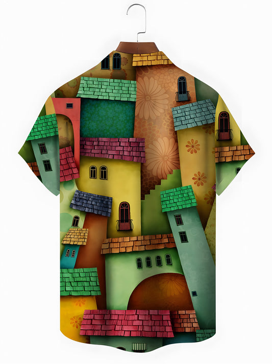 House Art Print Men's Pocket Short Sleeve Shirts