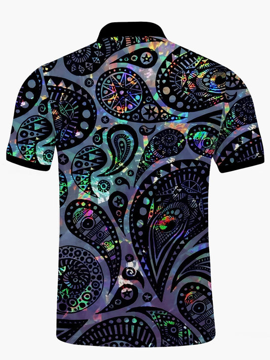 Paisley Ethnic Print Men's Short Sleeve Button Polo Shirt