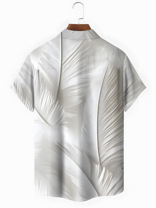Hawaiian Feather Print Men's Pocket Short Sleeve Shirts