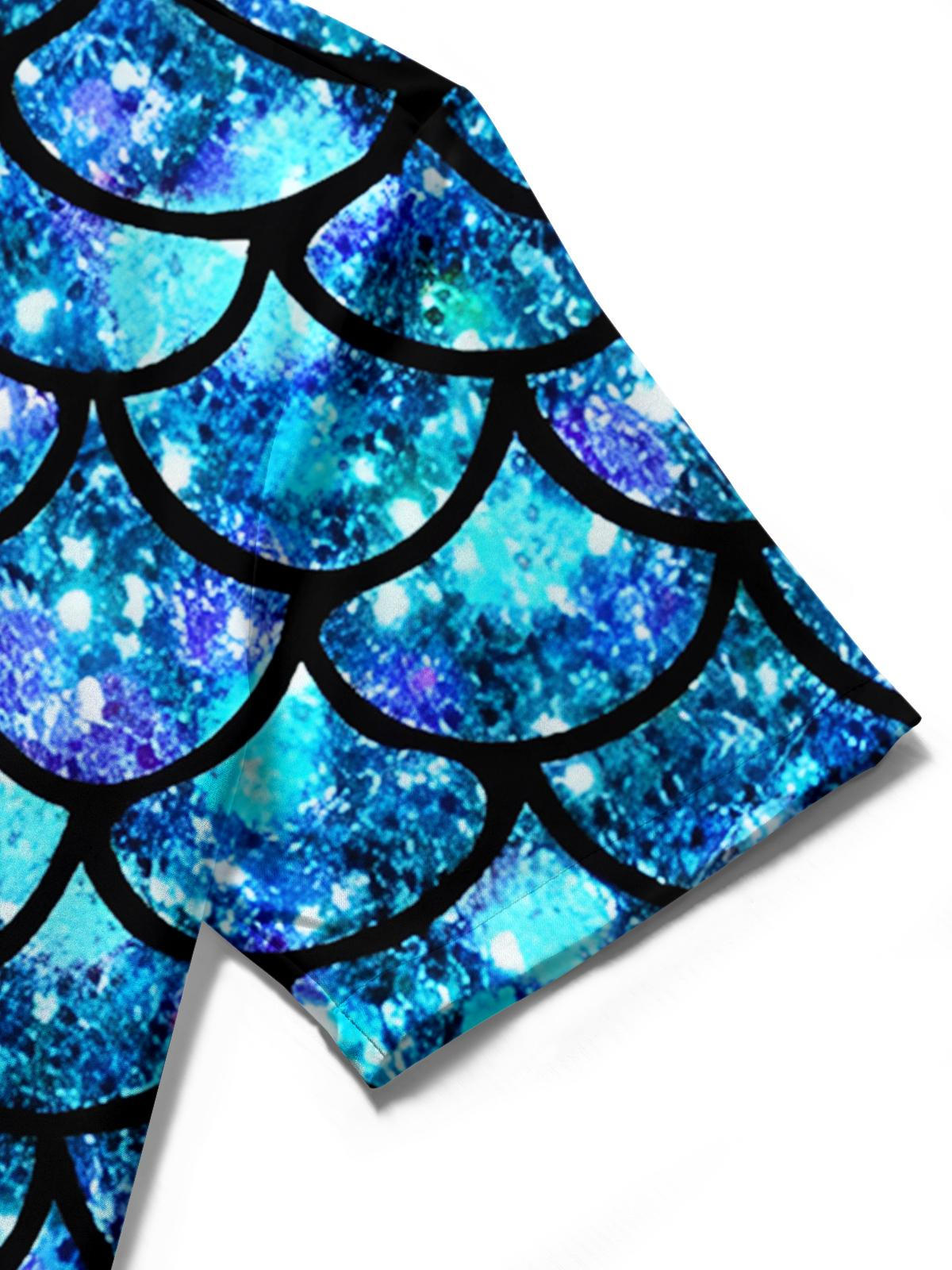 Fish Scale Print Men's Pocket Short Sleeve Shirts