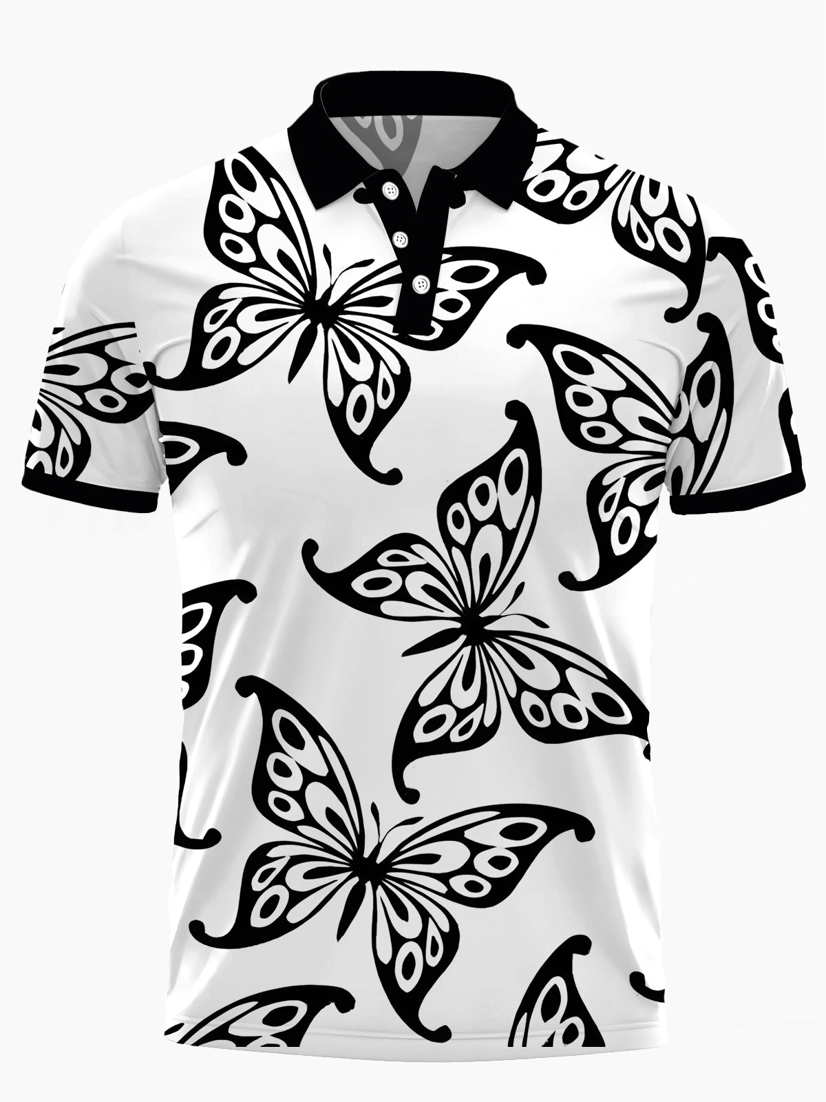 Butterfly Print Men's Short Sleeve Button Polo Shirt