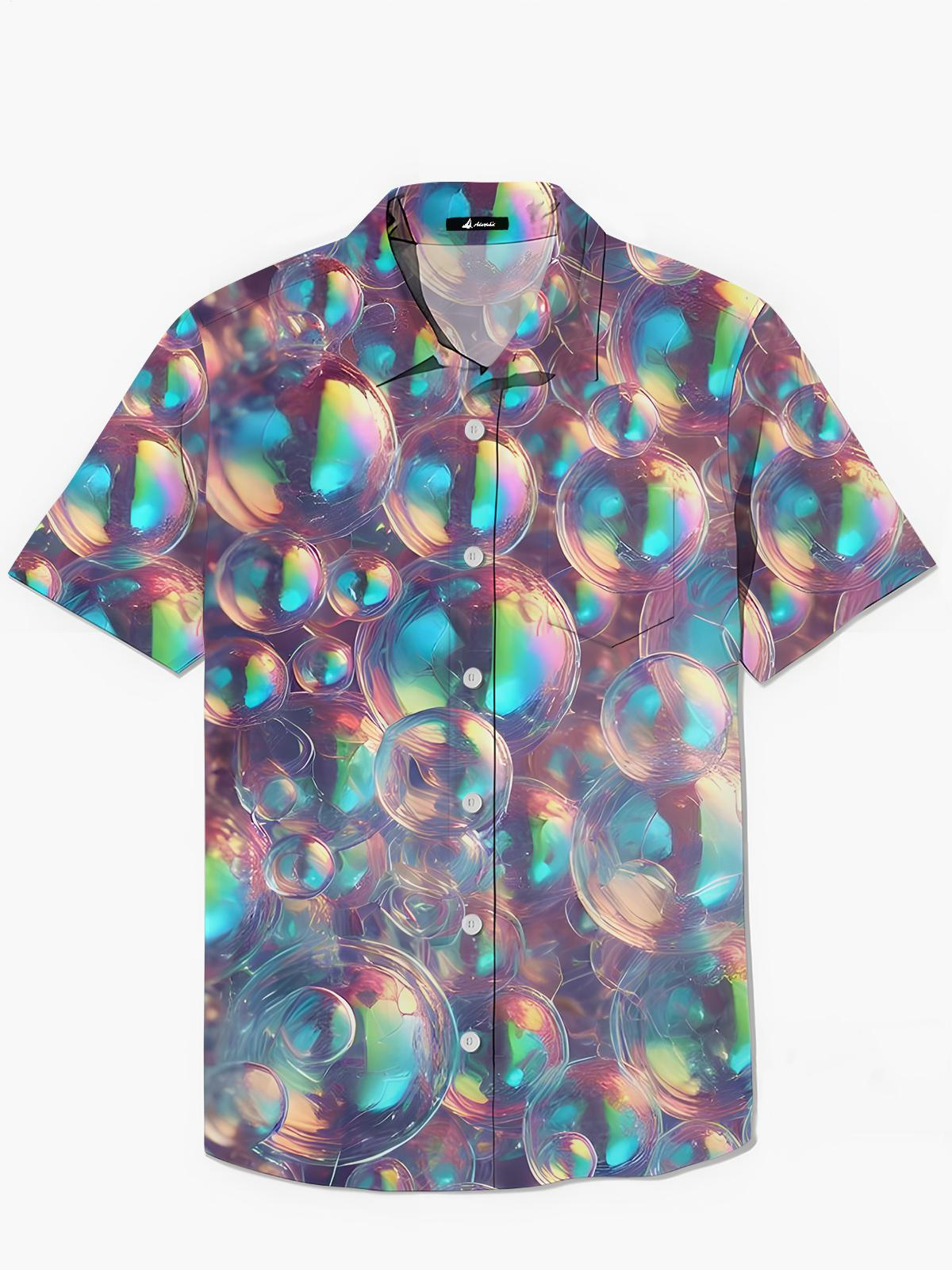 Fantastic Colorful Soap Bubbles Print Men's Pocket Short Sleeve Shirts