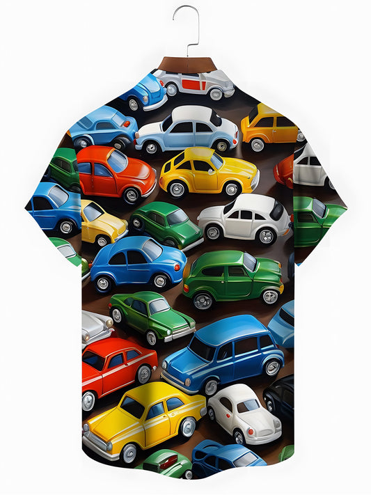 Car Print Men's Pocket Short Sleeve Shirts