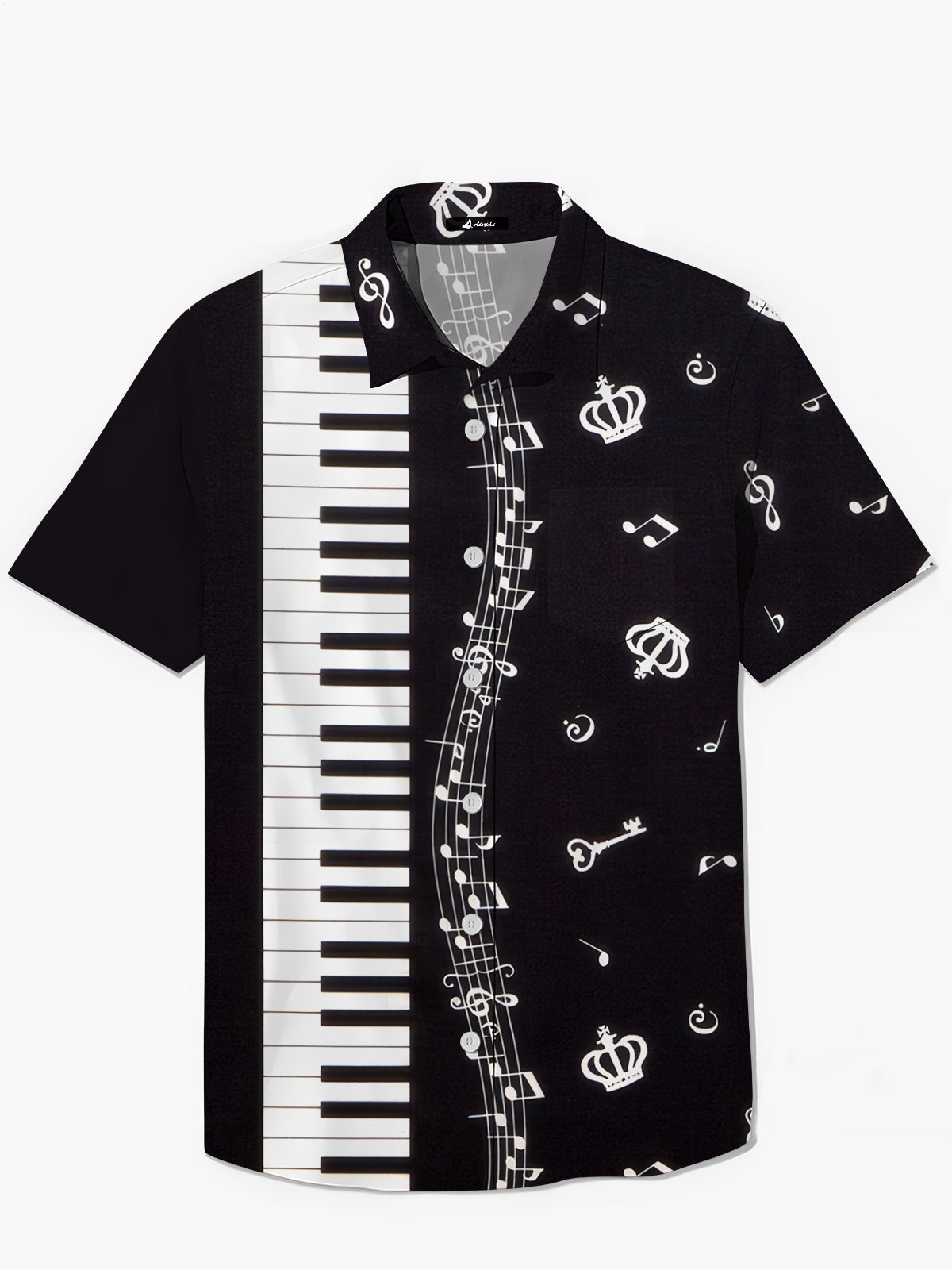 Musical Note Piano Print Men's Pocket Short Sleeve Shirts