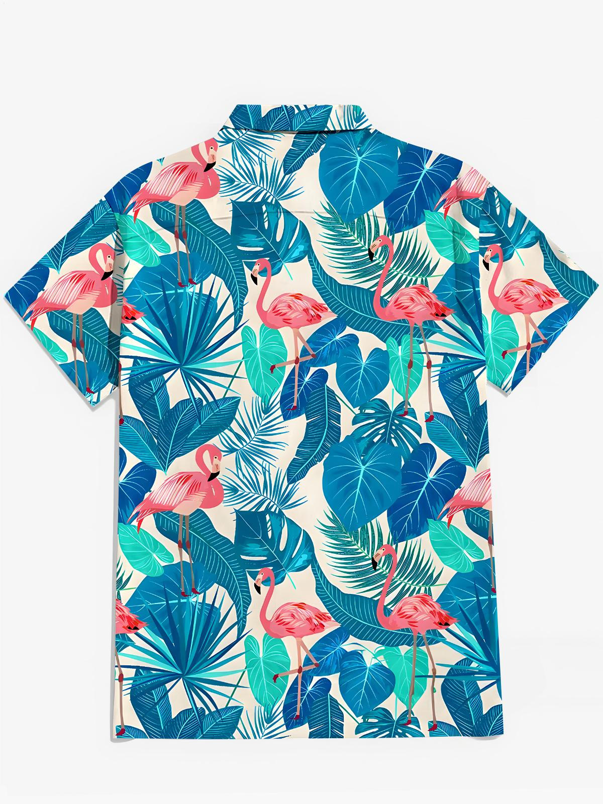 Hawaiian Flamingo Leaf Men's Pocket Short Sleeve Shirts