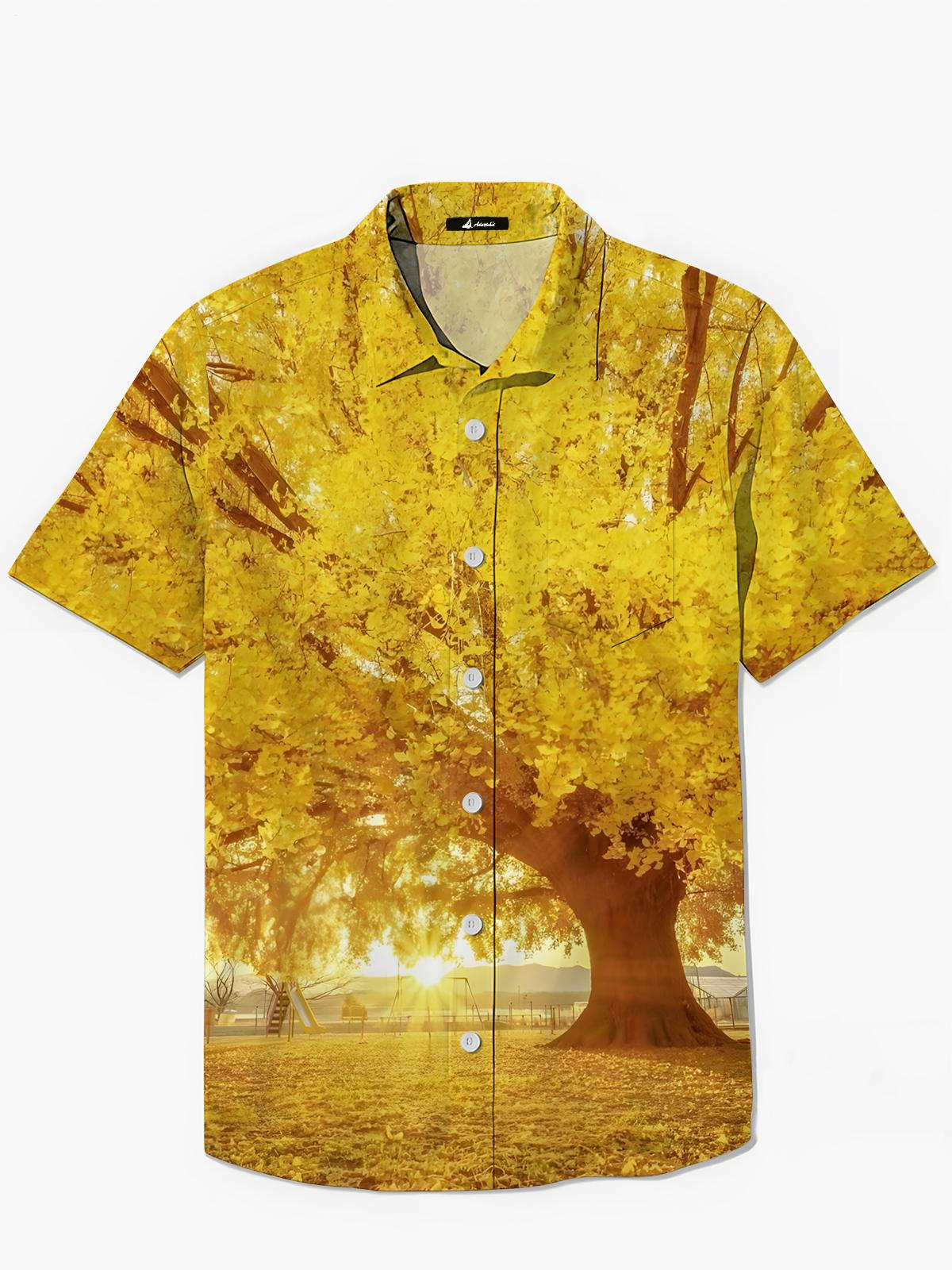 Tree Print Men's Pocket Short Sleeve Shirts