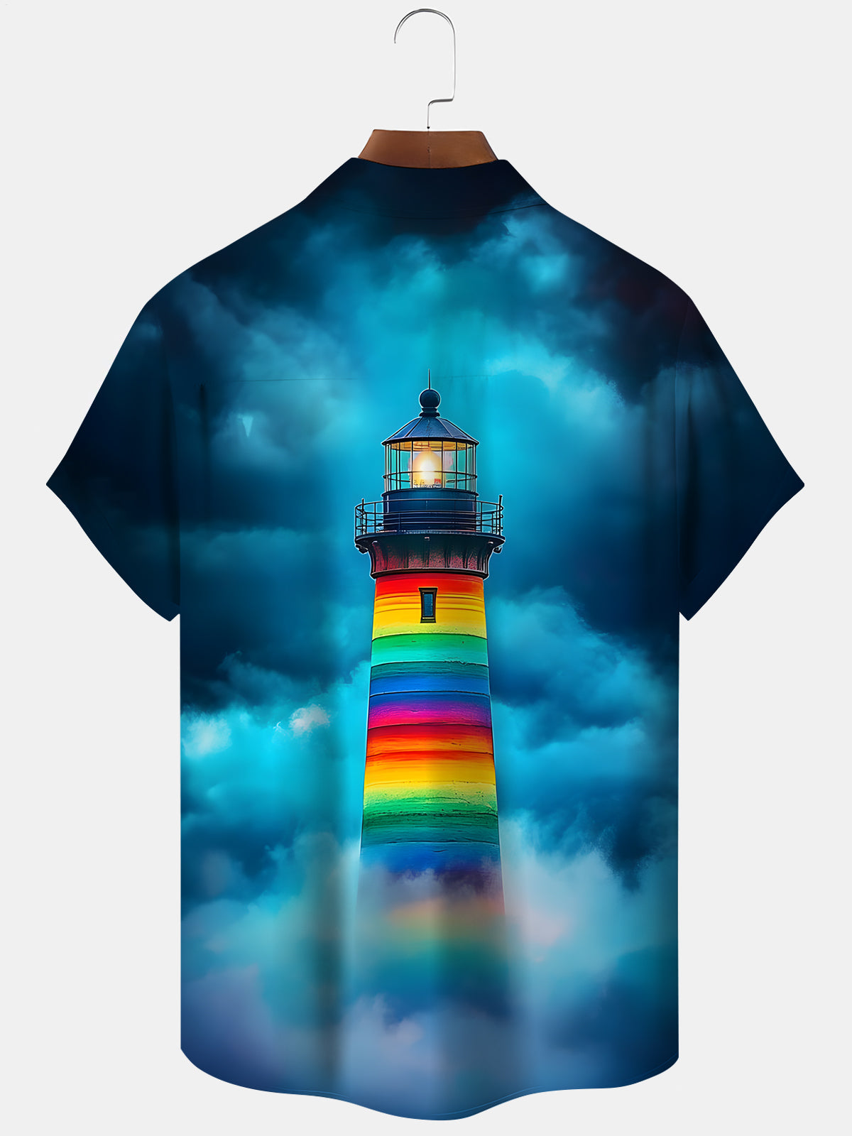 Lighthouse Print Men's Pocket Short Sleeve Shirts