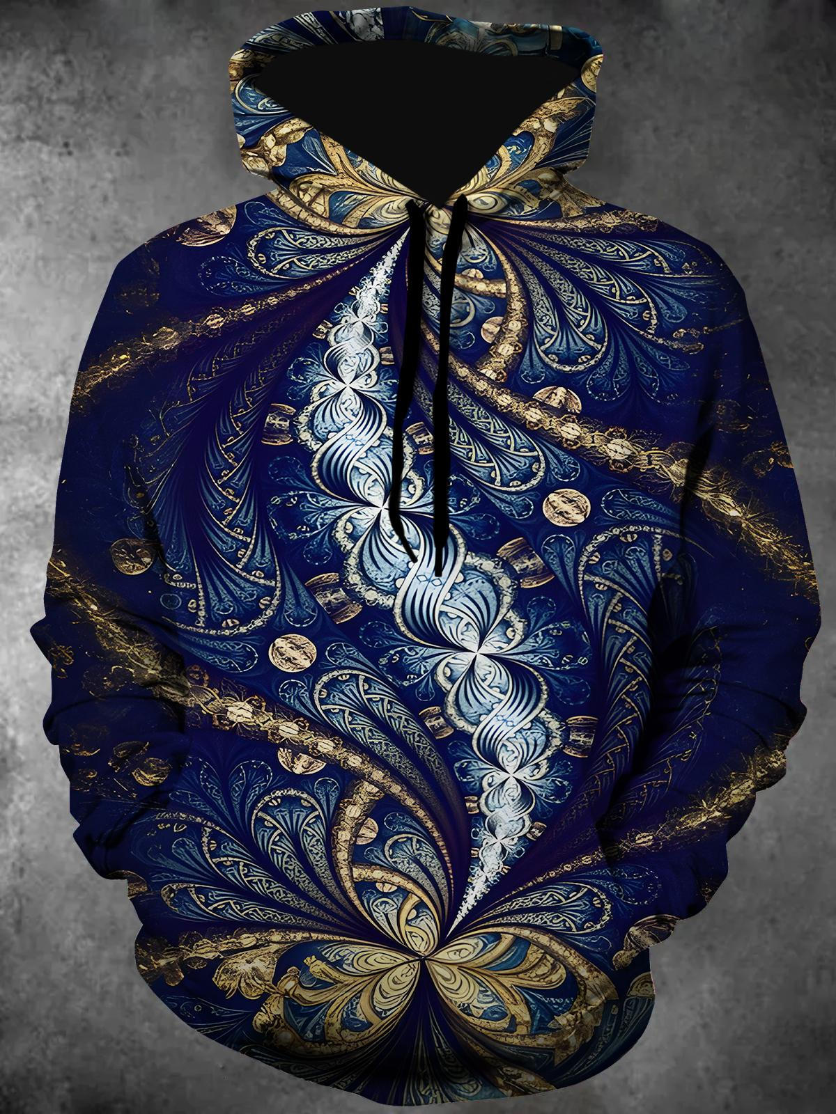 Abstract Long Sleeve Hooded Pocket Men's Top