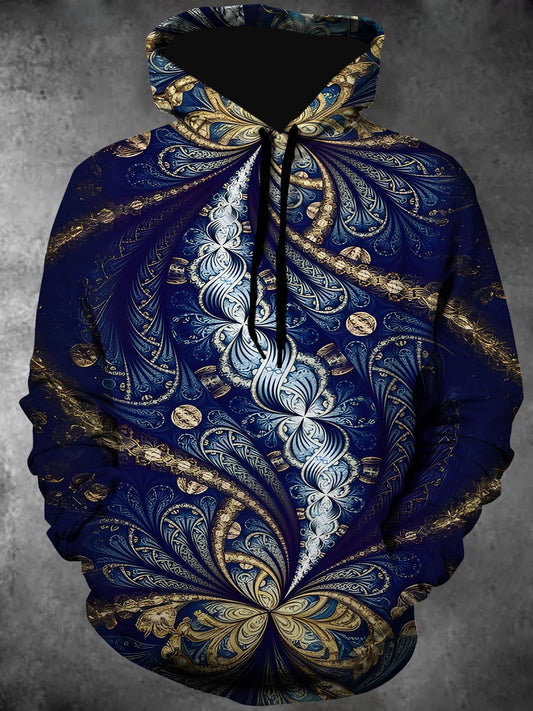Abstract Long Sleeve Hooded Pocket Men's Top