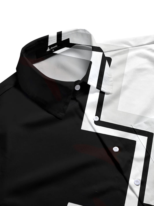 Black White Funny Print Men's Pocket Short Sleeve Shirts