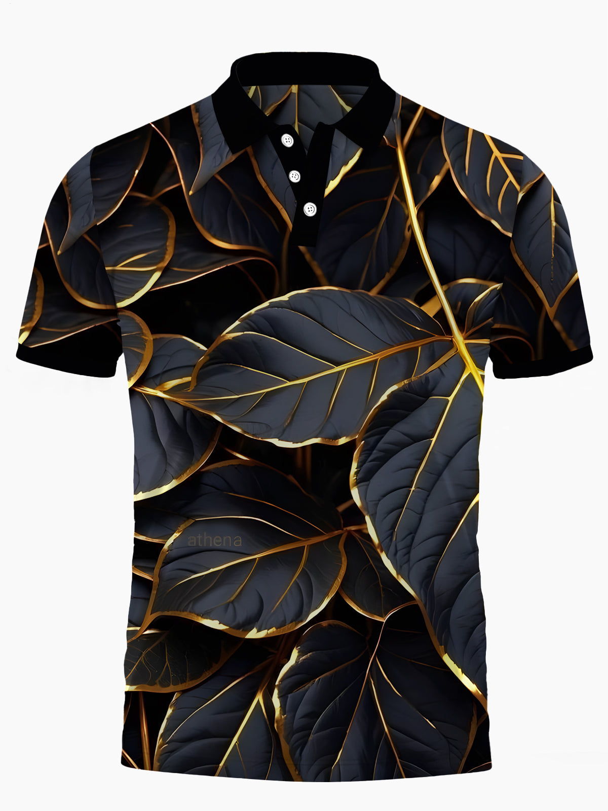 Leaf Print Men's Short Sleeve Button Polo Shirt