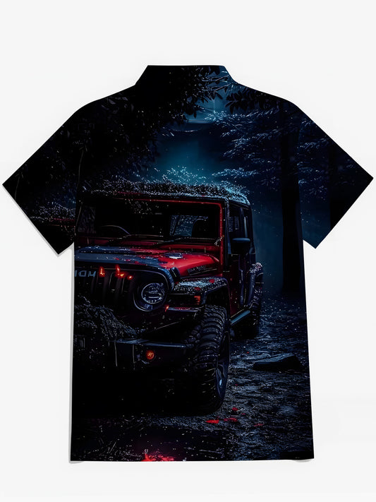 Car Print Men's Pocket Short Sleeve Shirts