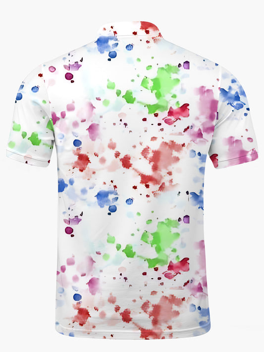 Ink Splash Print Men's Short Sleeve Button Polo Shirt