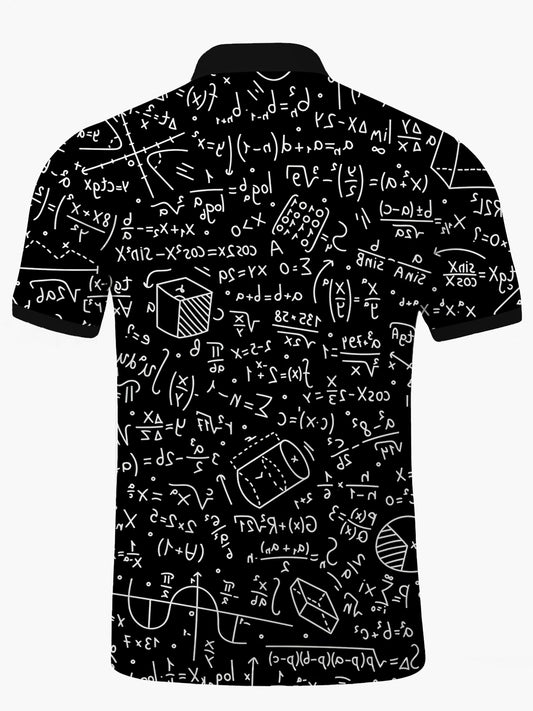 Mathematical Formula Print Men's Short Sleeve Button Polo Shirt