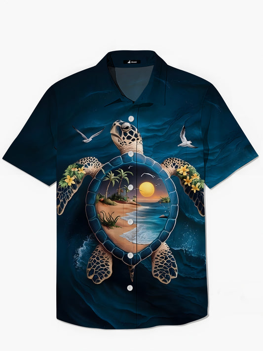 Hawaiian Turtle Print Men's Pocket Short Sleeve Shirts