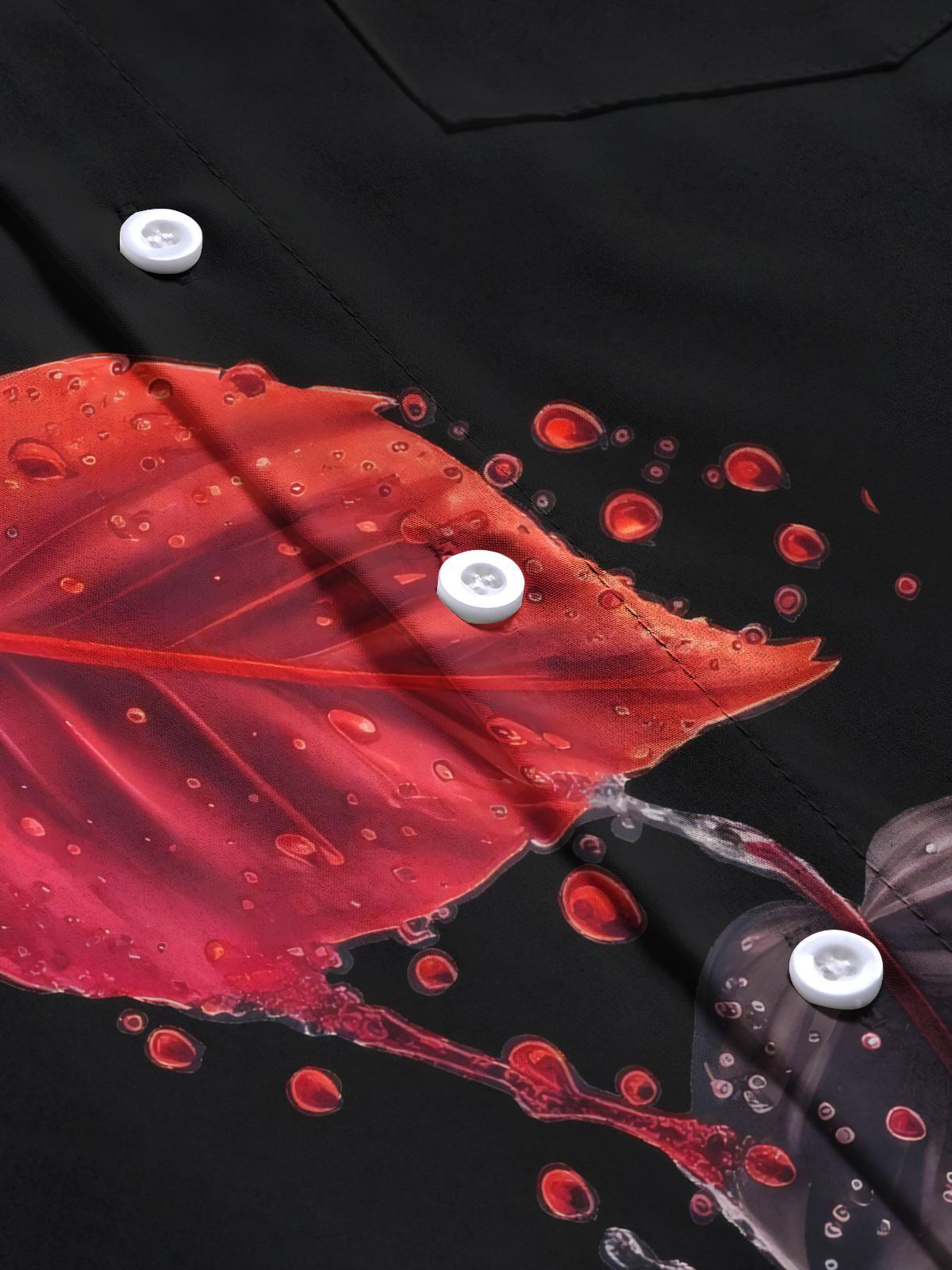 Leaf Print Men's Pocket Short Sleeve Shirts
