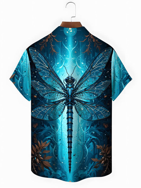 Dragonfly Print Men's Pocket Short Sleeve Shirts