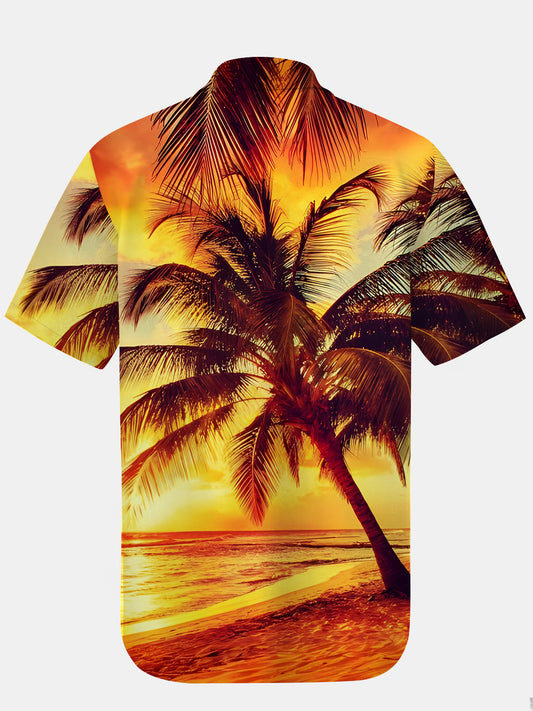 Hawaiian Coconut Tree Print Men's Pocket Short Sleeve Shirts