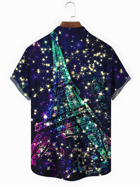 Eiffel Tower Men's Pocket Short Sleeve Shirts