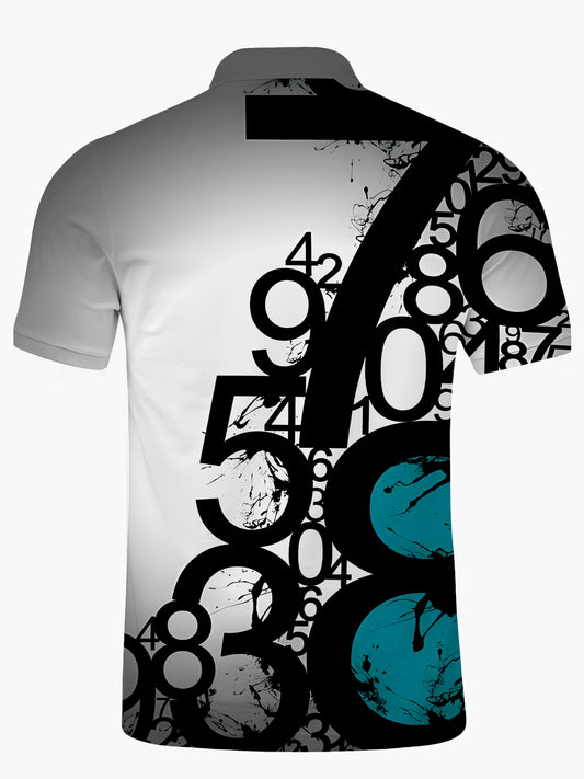 Number Men's Short Sleeve Button Polo Shirt