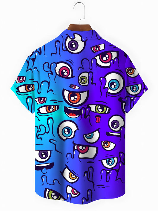 Fun Eye Print Men's Pocket Short Sleeve Shirts