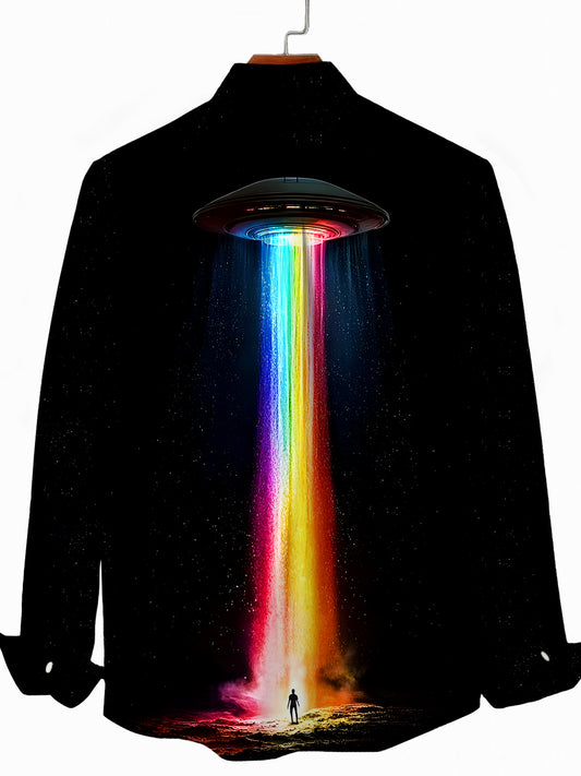 Spaceship Alien Men's Pocket Long Sleeve Shirts