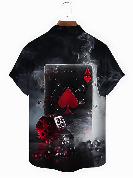 Poker Print Men's Pocket Short Sleeve Shirts