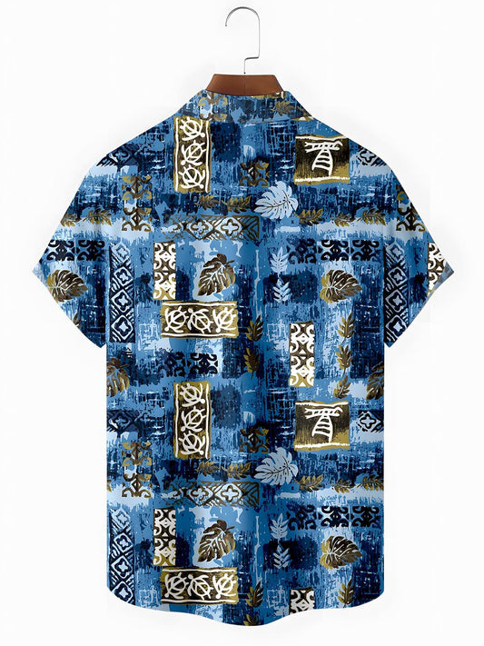 Vintage Leaf Men's Pocket Short Sleeve Shirts