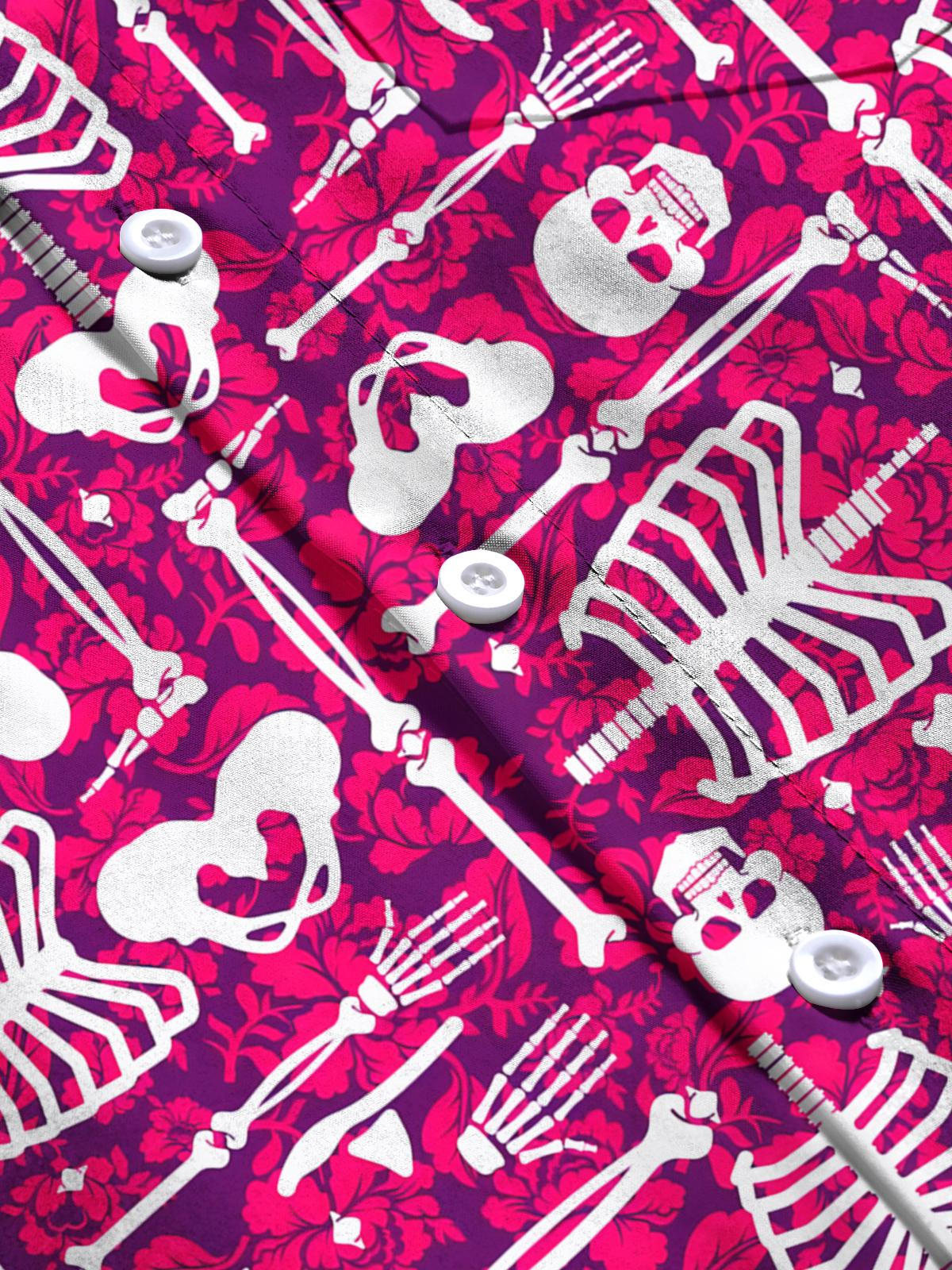 Skull Floral Men's Pocket Short Sleeve Shirts