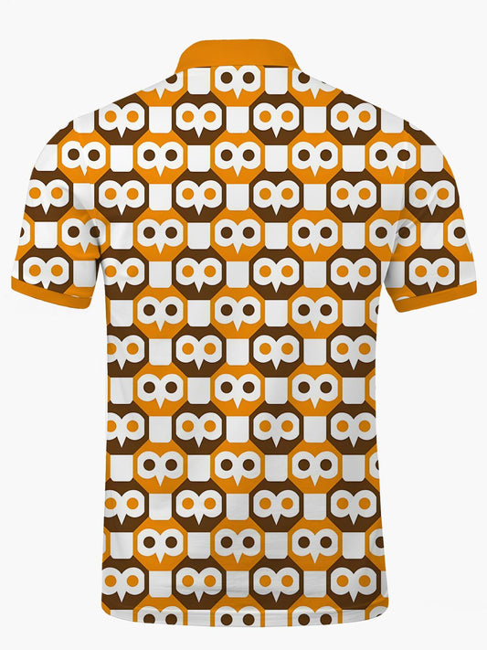 Owl Print Men's Short Sleeve Button Polo Shirt