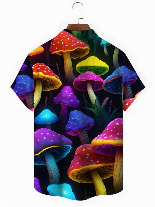 Mushroom Print Men's Pocket Short Sleeve Shirts