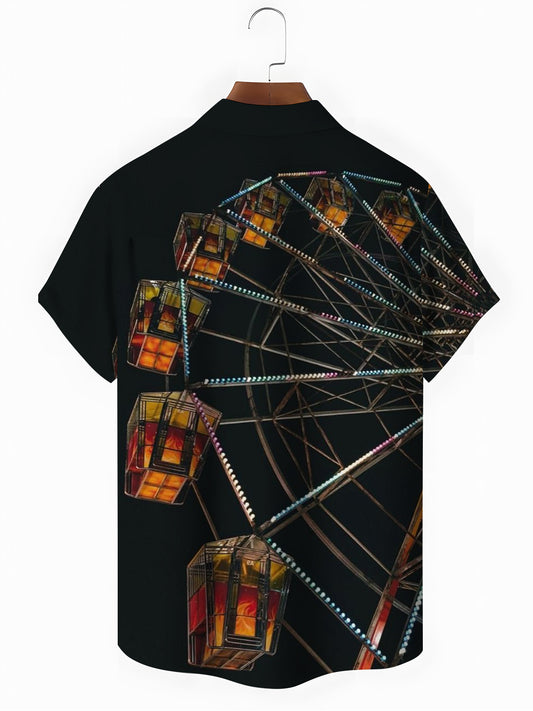 Ferris Wheel Print Men's Pocket Short Sleeve Shirts